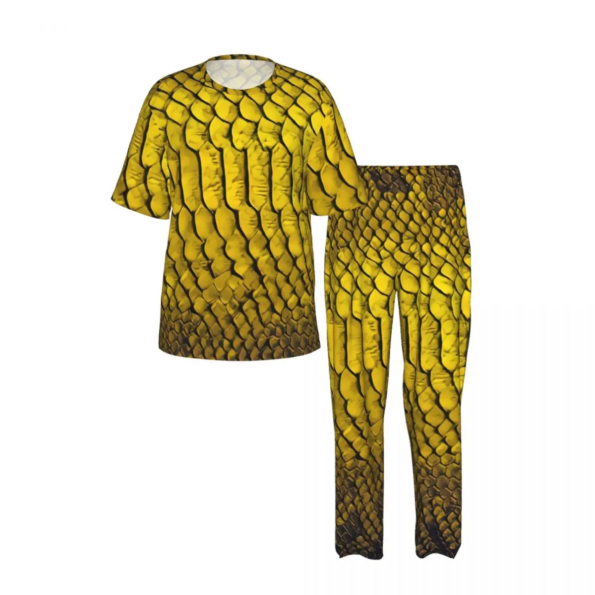 Men's Pajamas Set Summer Short-Sleeve Tops + Long Pants Nightwear Home Wear Suits Snake Skin Reptile Texture Sleepwear