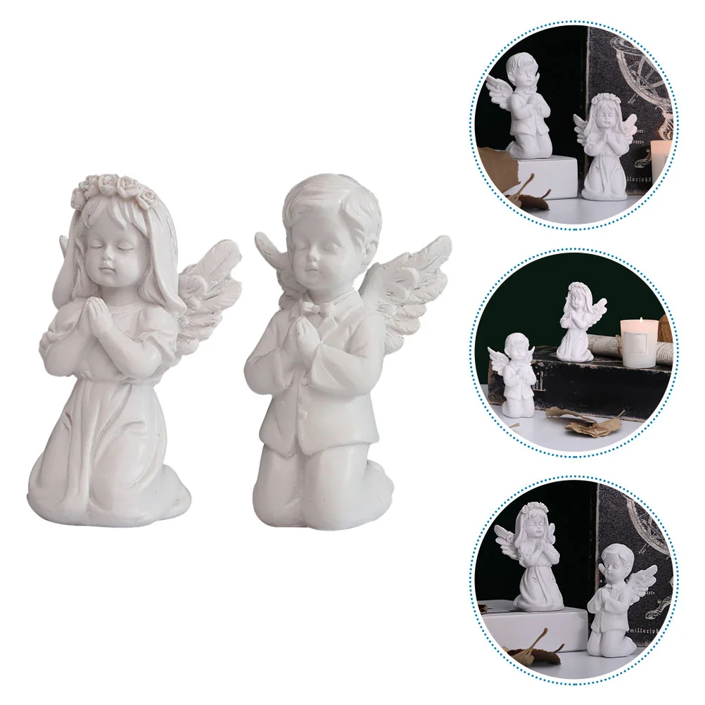 

2 Pcs Ornaments Angel Figure Figurines Praying Baby Statues Couple Outdoor Resin Crafts Desktop