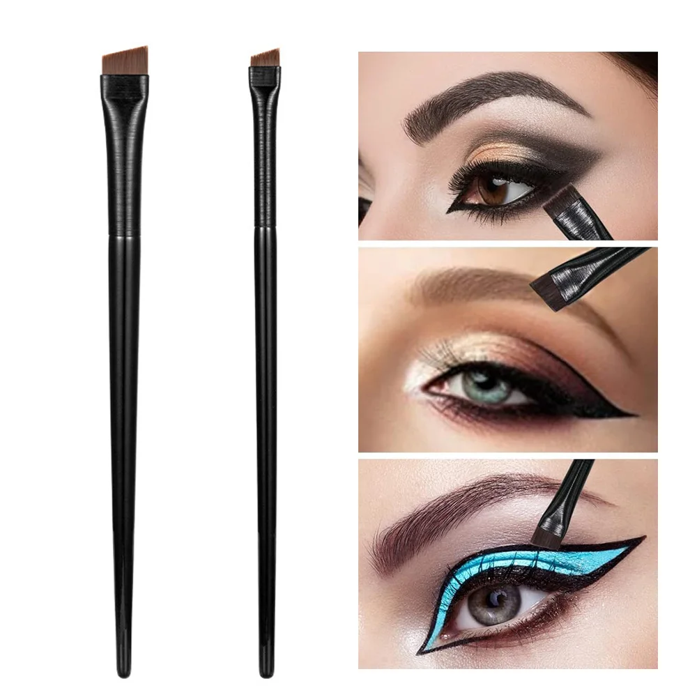 Brosse à Eyeliner liquide Ultra fine, Angle Oblique fin, brosse à sourcils à tête plate, petite brosse à sourcils coudée de haute qualité, 2 pièces