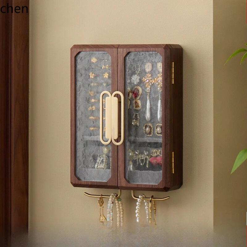 

HTT solid wood wall-mounted jewelry storage box, bathroom nail-free wall jewelry display stand, high-end hand jewelry box.