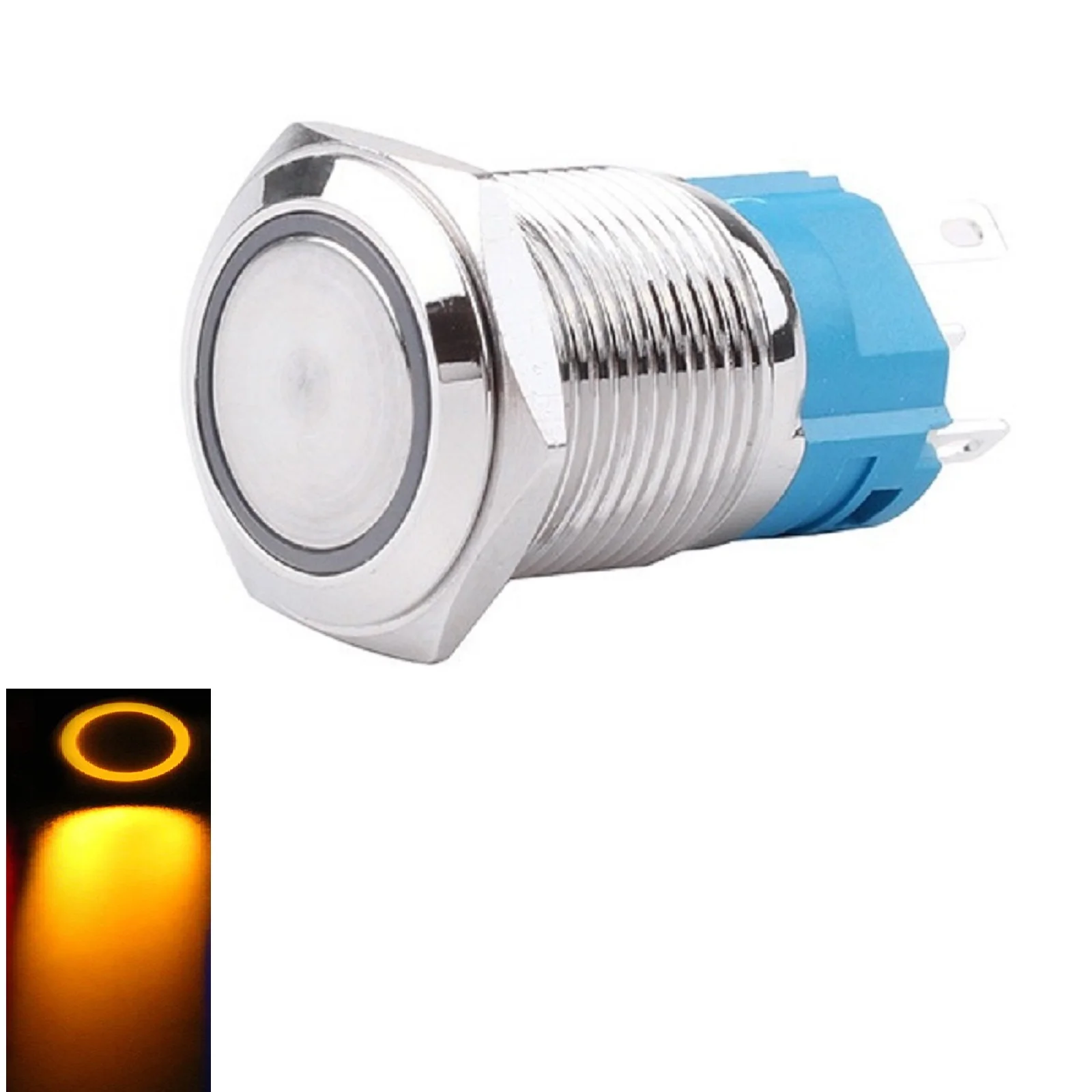 IK09 Vandal-proof Metal Button Switch Push Button Switch Space-saving 12-24V Button Switch Flat Head LED Ring Light