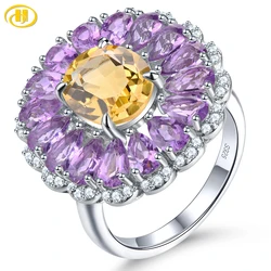 Natural Pink Amethyst Citrine Sterling Silver Ring 5.8 Carats Genuine Gemstone Multucolor Original Design Women Romantic Jewelry
