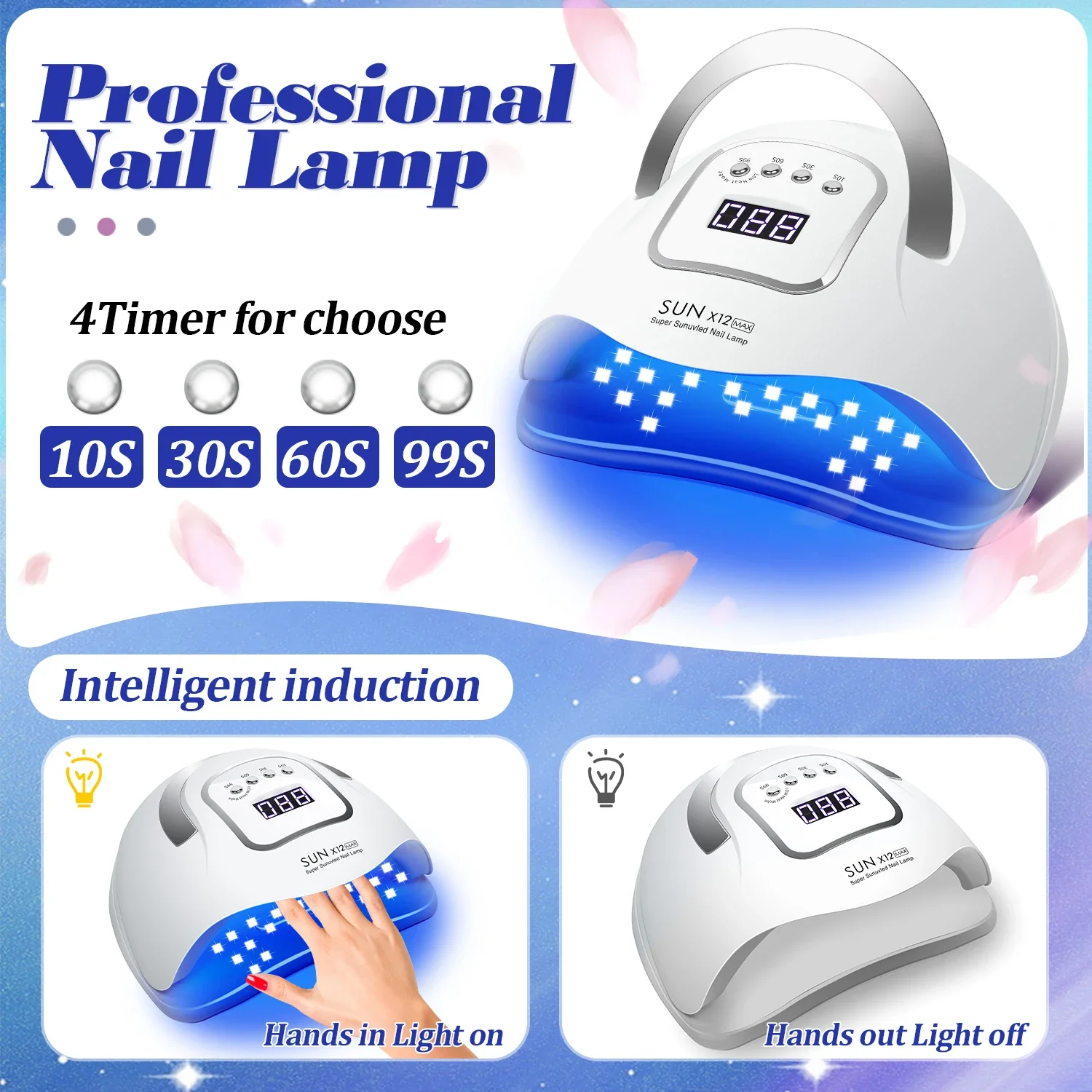 Lámpara de secado de uñas profesional SUN X12 MAX para manicura, máquina secadora de esmalte de Gel con Sensor automático, lámpara LED UV para uñas