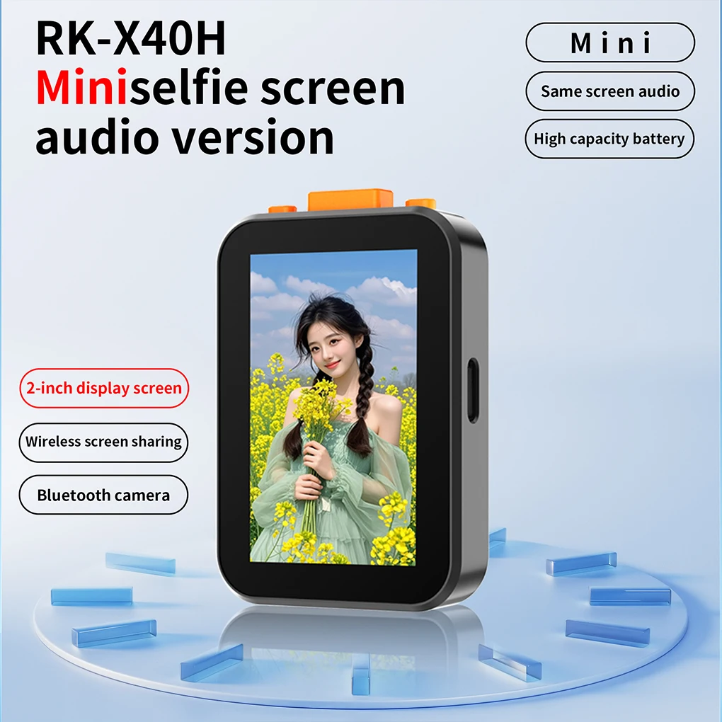 RK-X40H Wireless Selfie Monitor Screen for iPhone 850mAh Bluetooth Shutter Focus Adjustment Phone Stand Selfie Vlog Live Screen