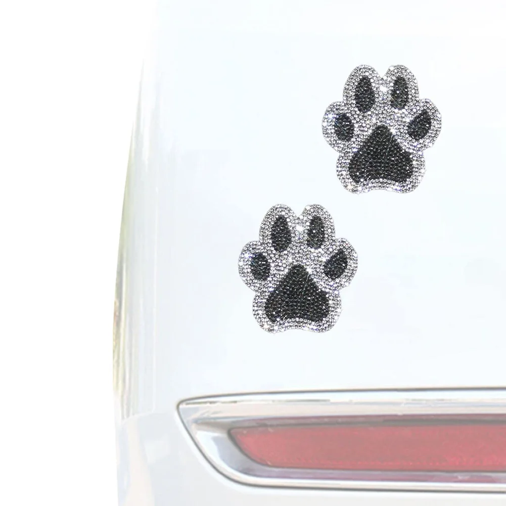 Rhinestone Paw Stickers for Cars Waterproof Bling Dog Footprint Decals Fun Decorations for Vehicle and Home 2PCS