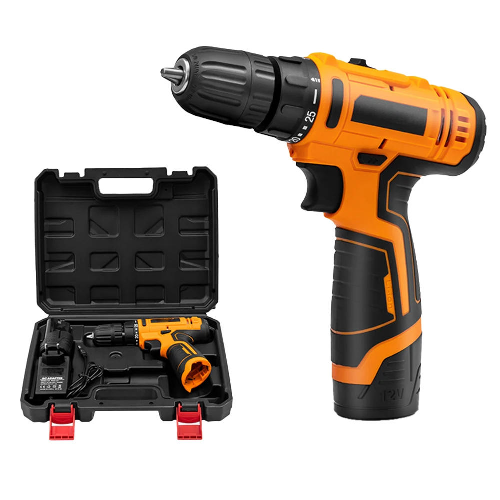 12V Cordless Electric Drill Screwdriver Household Multi-function 2 Speed Impact Drill Wireless Power Tool For Home Industry DIY