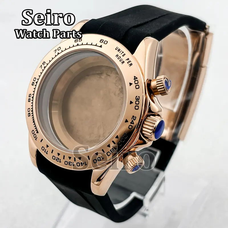 39MM Sapphire Glass Watch Case Rubber Strap Rose gold Silver Watch Accessories Parts for Daytona VK63 Movement Men 29.5MM Dial - Image 18