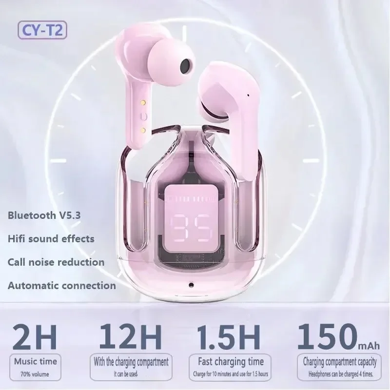 Auriculares inalámbricos Bluetooth T2 originales, auriculares HIFI transparentes con pantalla Digital LED, auriculares con sonido estéreo para Xiaomi