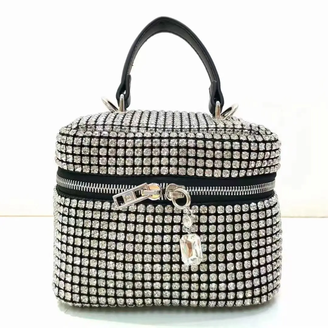 Fashion Lunch Box Cosmetic Bag Flash Diamond Rhinestone Women's Hand Shoulder Chain Bag Purse Luxury Designer Bags High Quality