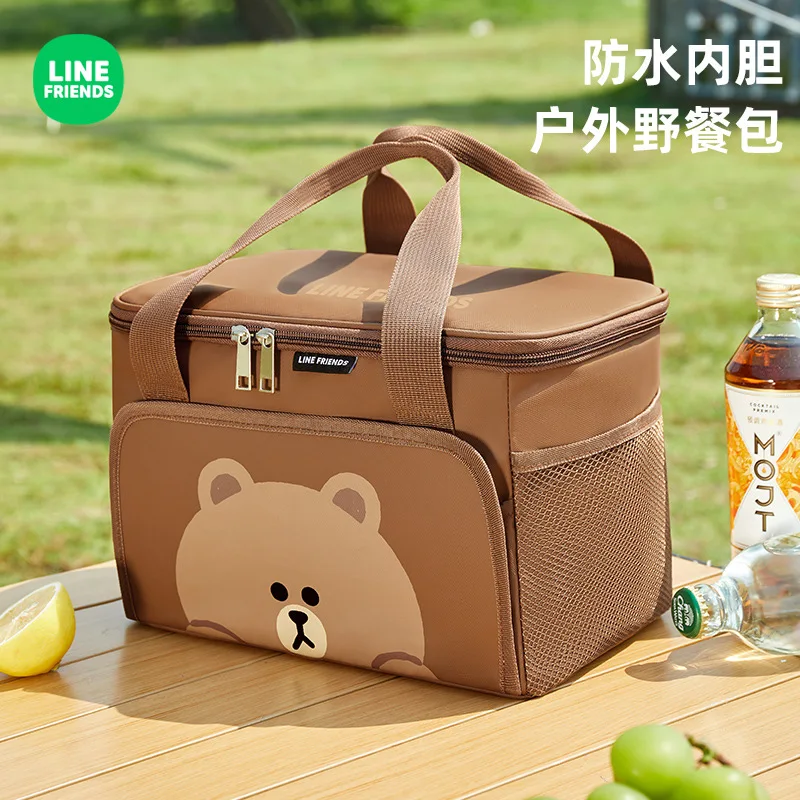 

LINE FRIENDS Cartoon Brown Insulation Refrigerator Cony Anime Kawaii Car Outdoor Ice Bag Portable Large Capacity Delivery Box