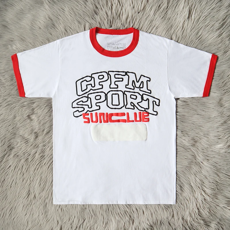 

Футболка Kanye West X Pharell Williams CPFM.XYZ Sport Sunclub с логотипом, цветными вставками, молодежная, модная, 100% хлопок