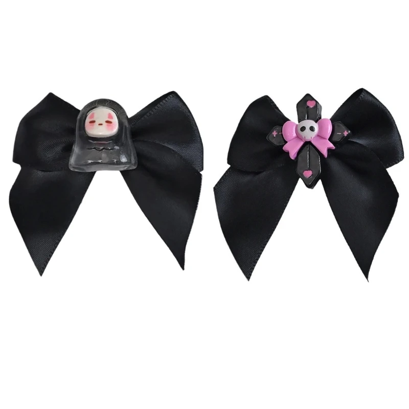 S1Y1 Halloween Black Bows Hair Clip Punk Lolitas Hairpins Gothicism Skull Barrettes