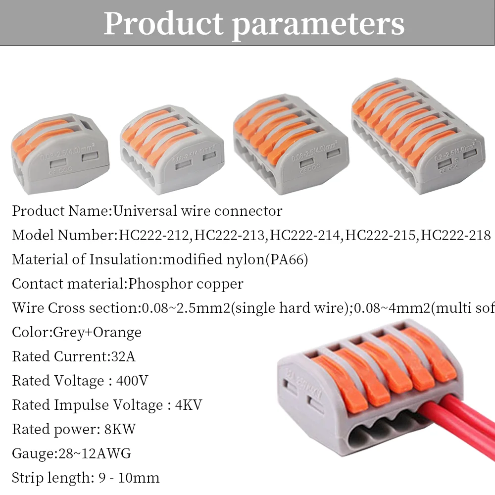 ShuCompact-Connecteur de fil électrique enfichable universel, connecteurs de borne d'épissure, câbles électriques, connecteur de câble de câblage