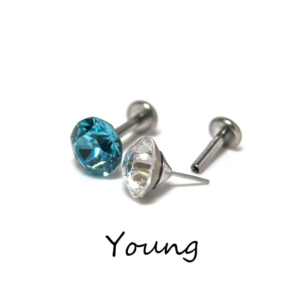 أقراط وازي زركونيا ملونة بدون مخلب ، دبابيس إدخال طبية ، مجوهرات ثقب الأظافر للزرع ، التيتانيوم F136 ، G23 ، 6 #3