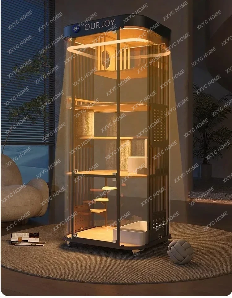 A Panoramic Cat Villa Luxury Glass Cat Cabinet Curved Fully Transparent Large Space Home Cat House