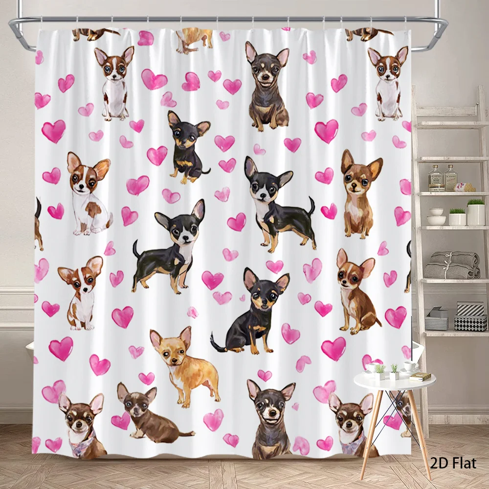 Cute Dog Pattern Shower Curtain Bathroom Decor Pet Lover Gift Waterproof Shower Curtain for Modern Bathroom Design