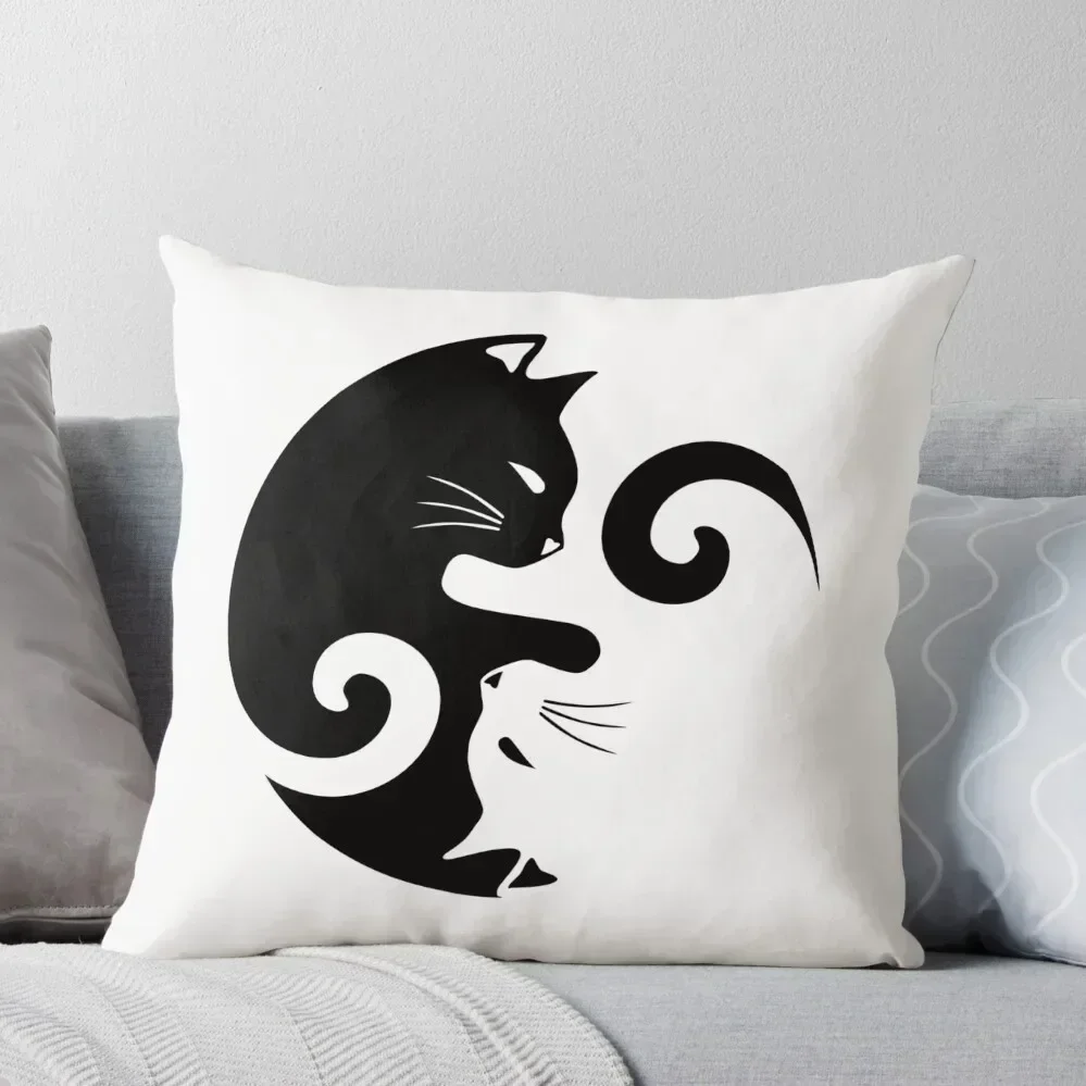 

Ying Yang Cats - Black & White Throw Pillow autumn decoration Pillows Aesthetic pillow