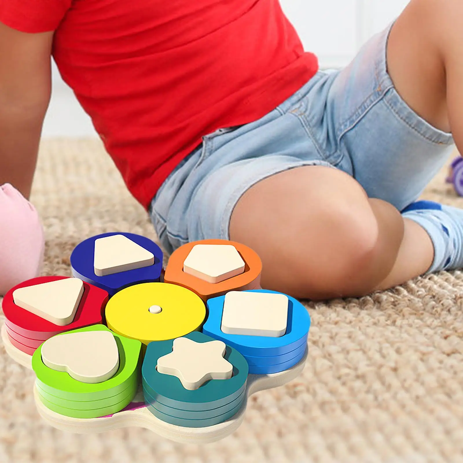 Wooden Shape Sorter Toy, Shape Color Recognition Blocks Sensory Toy, Matching Puzzle Montessori Toy for Kids, Baby, Children