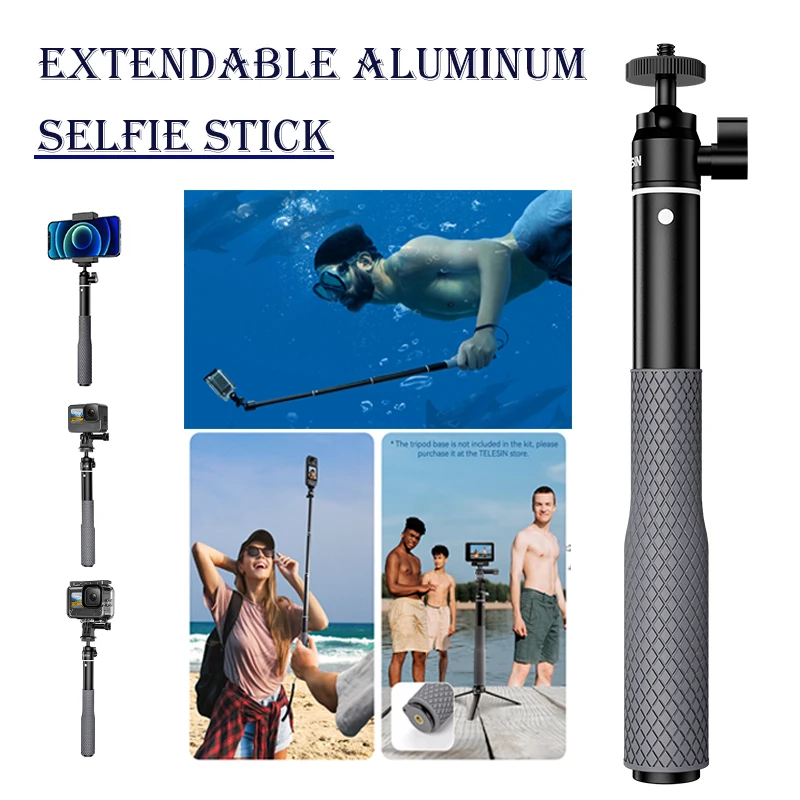 TELESIN Waterproof Divng Selfie Stick Floaty Monopod 360° Rotation Ball Head Selfie Stick for GoPro DJI Osmo Action Insta360