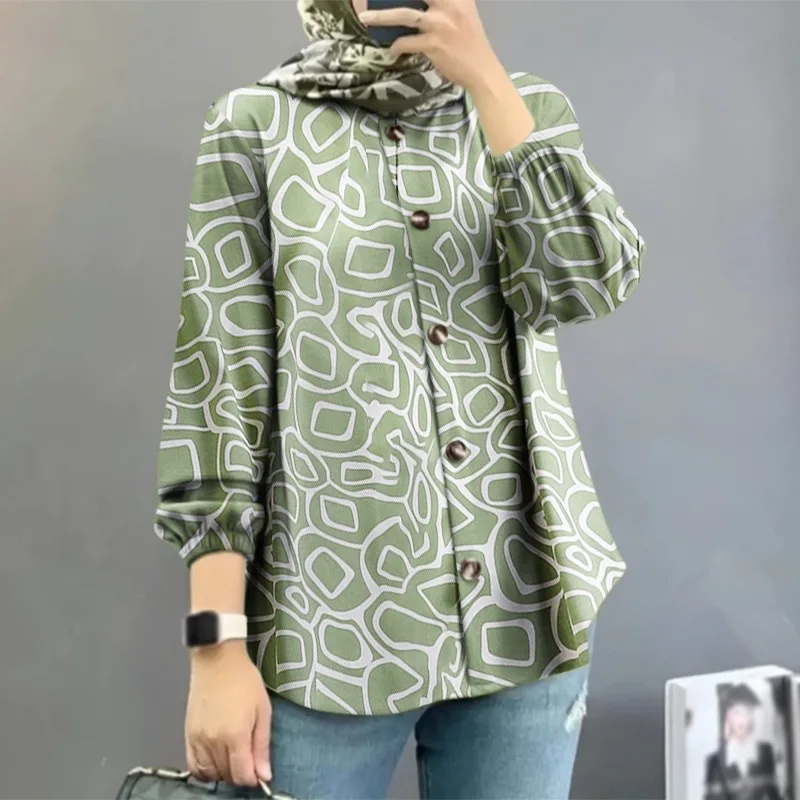 Faionable Floral Dames irt Bubble Sve Long Sve Lente Zomer Nieuwe collectie Grensoverschrijdend Midden-Oosten Maleisië