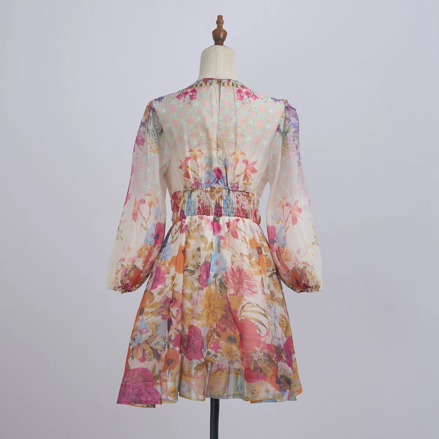 Faionable Diamond ort Dr Women's Sweet Sle Lantern Sve Print Dr V-Ne Long Sve بوليستر أنتو