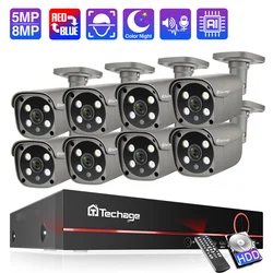 Techage 8CH 8MP 5MP 4K PoE Camera System 2-Way Audio Colorful Night H.265 Smart AI Face Detection CCTV Video Surveillance XMEYE