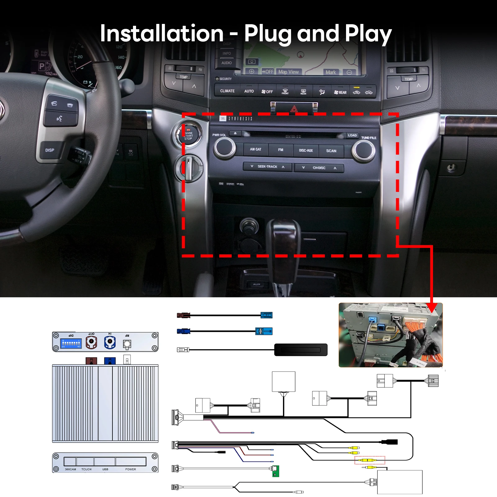 Wireless Smart Linux Carplay Interface for  Land Cruiser 07LCSI LC200 2009-2011 with Navigation and Camera-No Parking Line