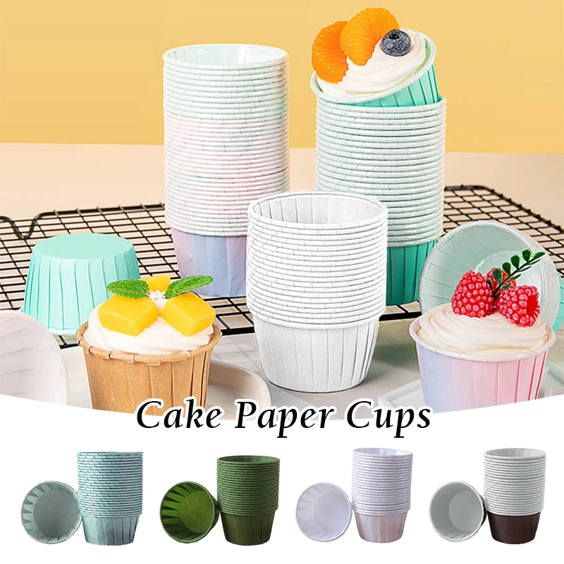 

50pcs Cupcake Wrappers Crimping Muffin Cases Heat Resistant Baking Paper Cups Mold Supplies Pink Green Blue Cake Liner Cup