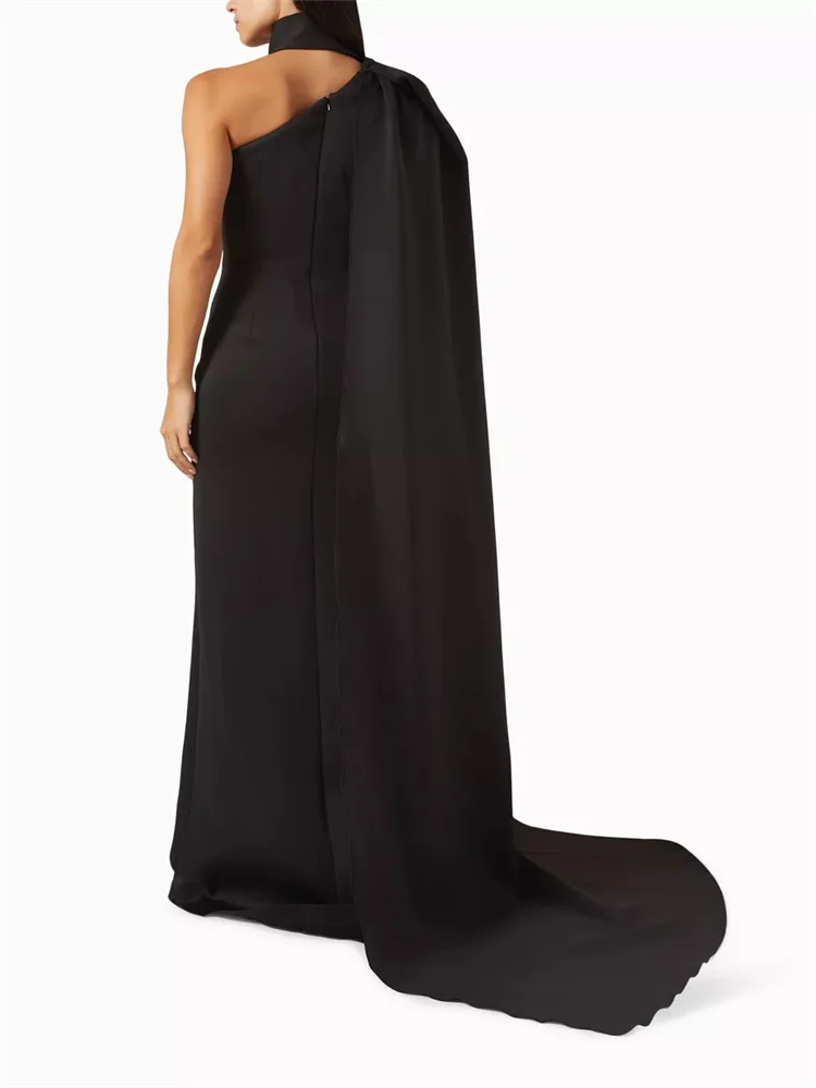 New Arrival One Shoulder Neckline Crepe Straight Evening Dress Elegant Back Zipper Floor Length Sweep Train Gown For Women 2024