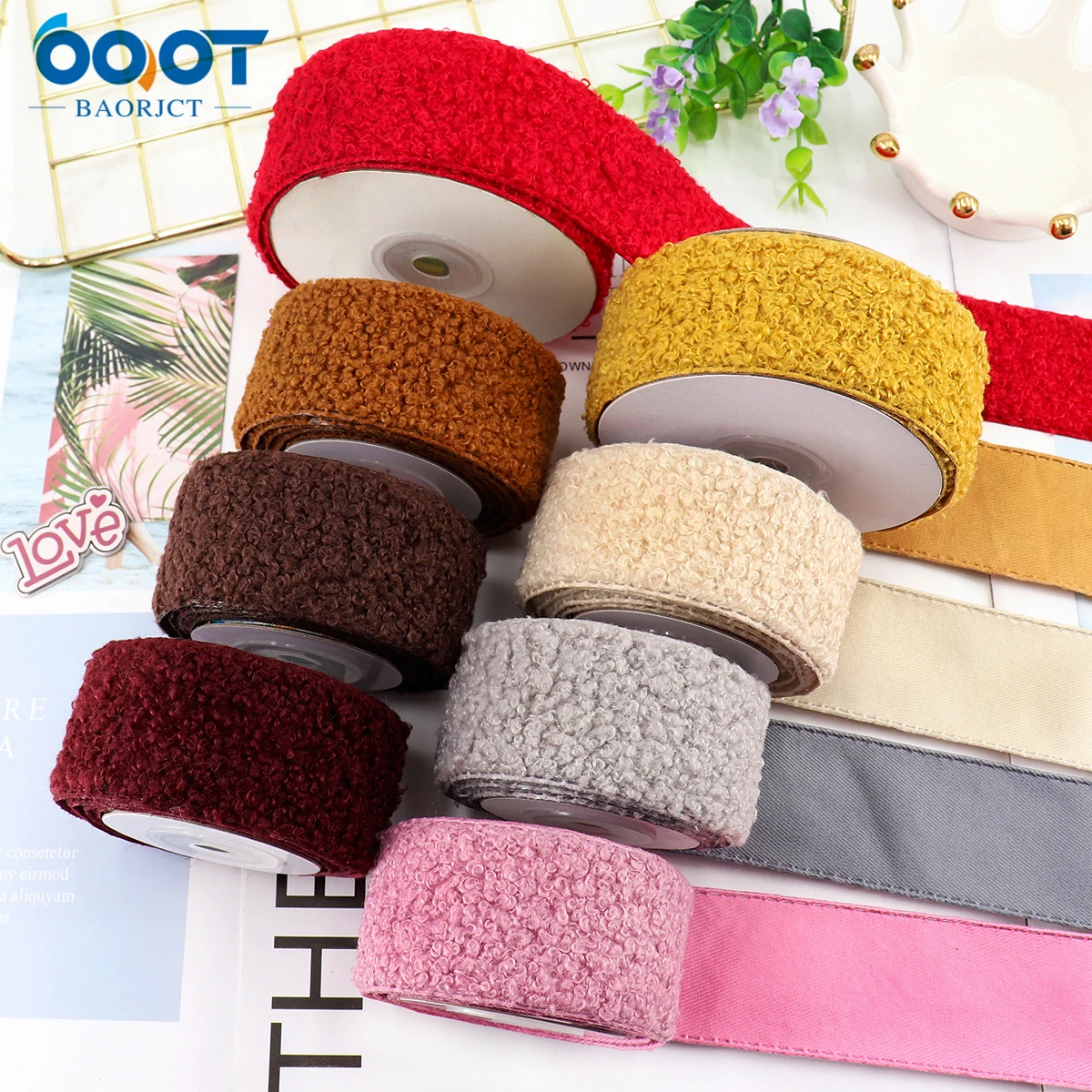 Color Plush Series Ribbons,Wedding Party Decoration Materials,221012-5 38MM 2Yards DIY Handmade Gift Packaging Materials