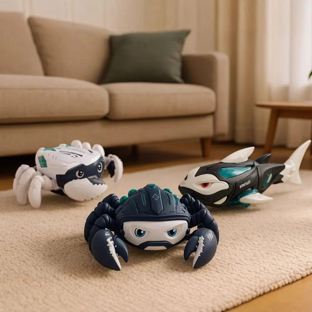LED Lights Electric Spray Crawling Crab Sound Effects Auto-Drive Electric Shark Robotic Multi-Function Music Light