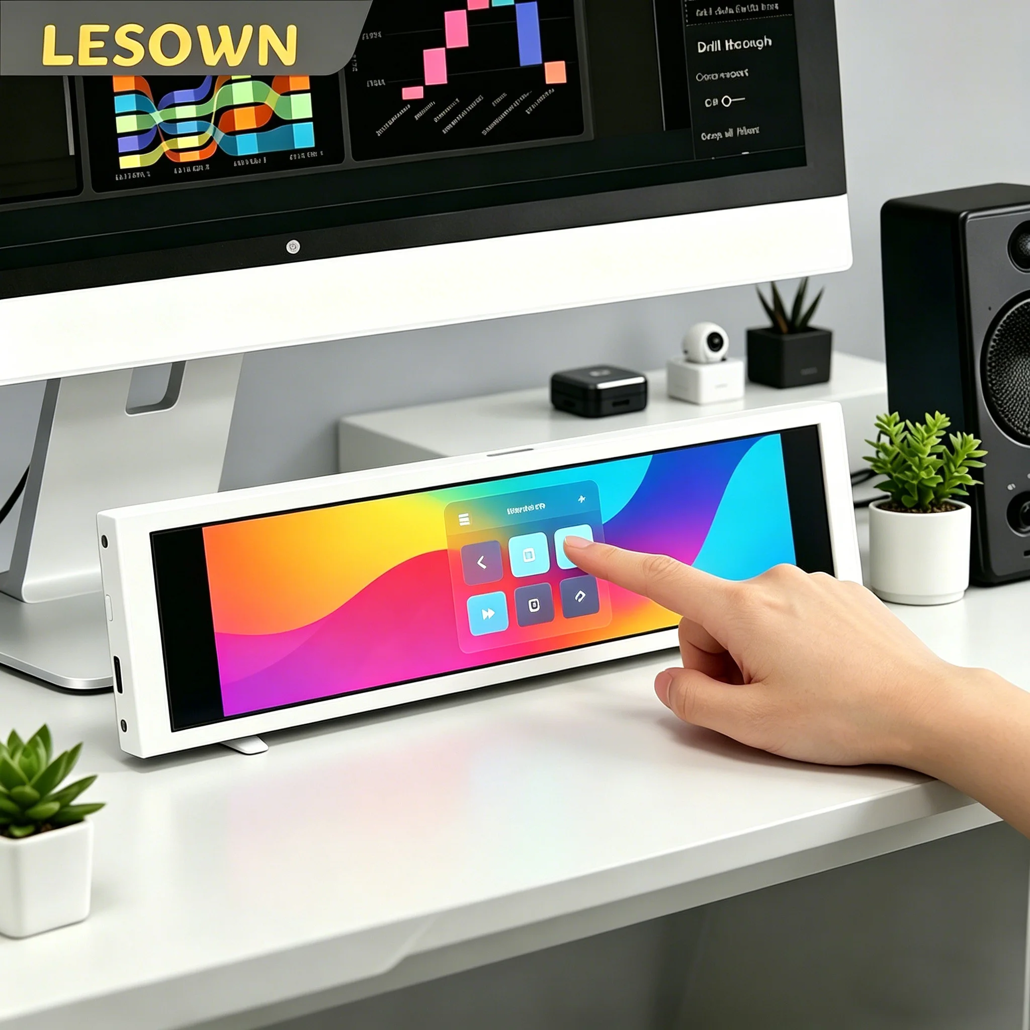 

LESOWN Portable Extended Monitor 7.9 Inch Bar Ultra Wide Aspect Ratio Small Screen for PC Quick APP Control Panel Second Display