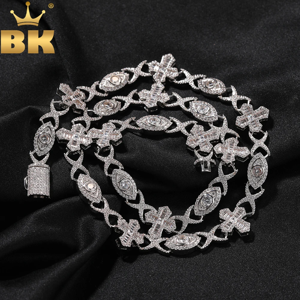 

TBTK BaguetteCZ Cross With Big Eye Infinity Link Chain Necklace Iced Out 5A Cubic Zirconia Charm Choker HipHop Fashion Jewelry