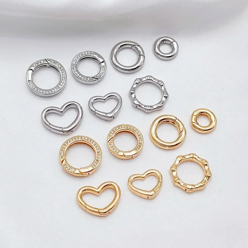 

14K Gold-plated White K, Zirconium-inlaid Round Heart-shaped Spring Clasp, DIY Handmade Bracelet Necklace, Ending Link Clasp