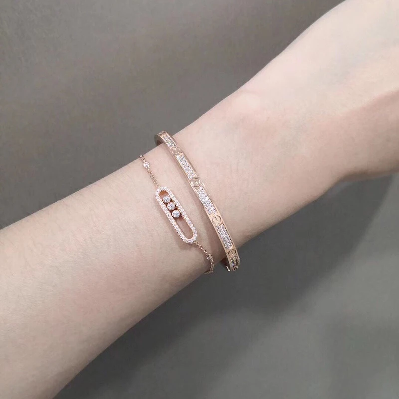 High Quality Classic Triple Slide Diamond full Diamond 925 Sterling Silver Bracelet for Women Brand Jewelry Fine Party Gifts