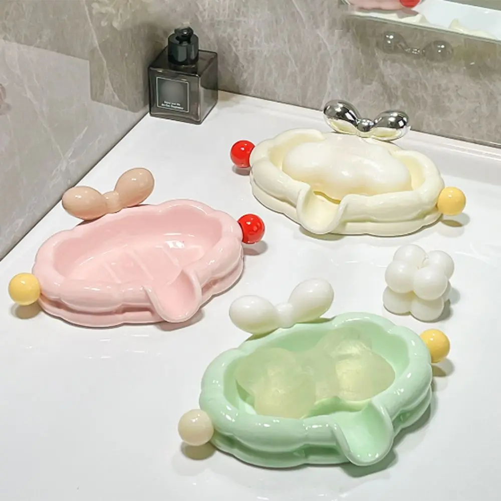 Cute Ceramic Soap Box Fashionable Simplicity Laundry Soap Tray Lightweight Luxury Bathroom Shelf Household Supplies