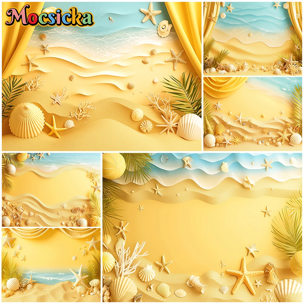 

Mocsicka Summer Beach Backdrop Seaside Yellow Shell Hawaiian Birthday Party Baby Shower Background Photography Prop Decor Studio