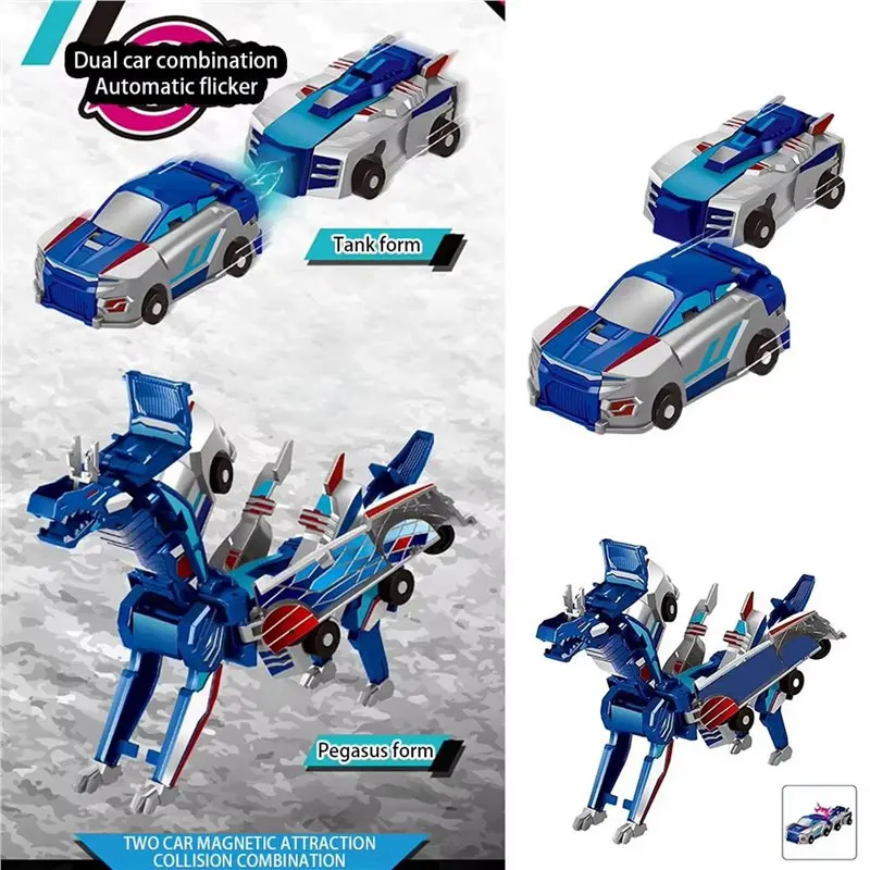 A84F-4X Magic Transformation Super Combination Car Toy 2 In 1 Kids Magnetic Collision Transforming Car Diy Toy Gift A