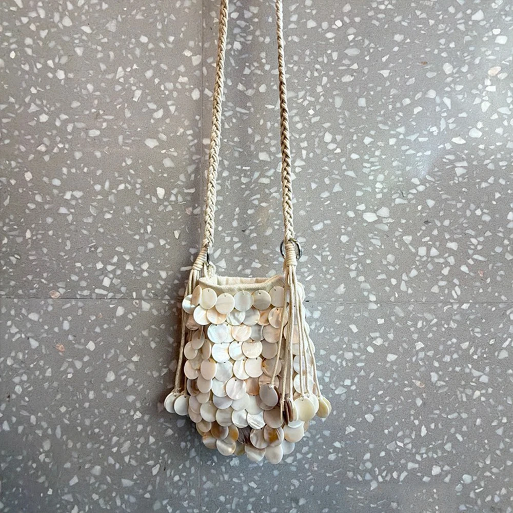 Beaded Tassel Women Shoulder Bag Fashion Shell Beading Evening Bags for Women Phone Purses and Handbags Mini Knitting Strap Flap