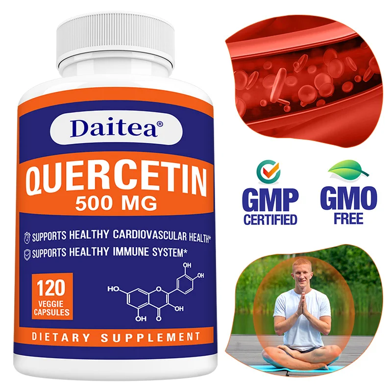 

Quercetin 500 Mg Capsules - Supports Antioxidant Status, Cardiovascular & Immune Health - Vegetarian Capsules