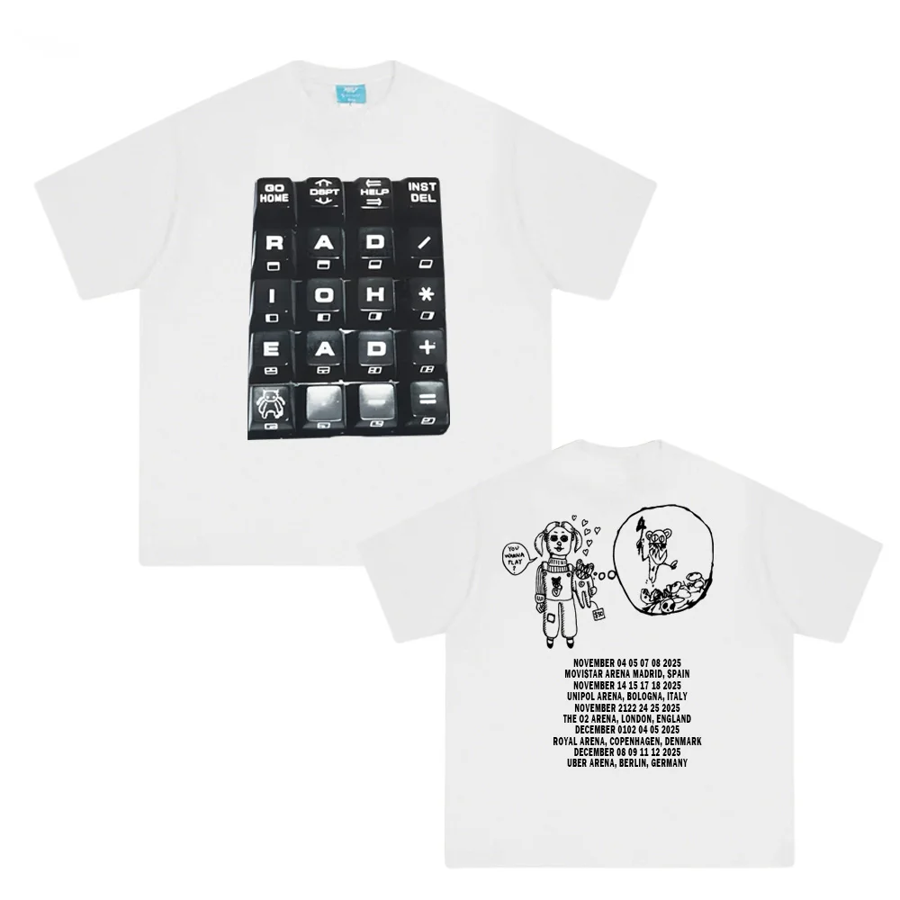 2025 جولة سوداء تي شيرت Radiohead الفرقة ك الموقع الرسمي تي شيرت الهيب هوب مريح 100% ملابس قطنية بلايز عالية الجودة