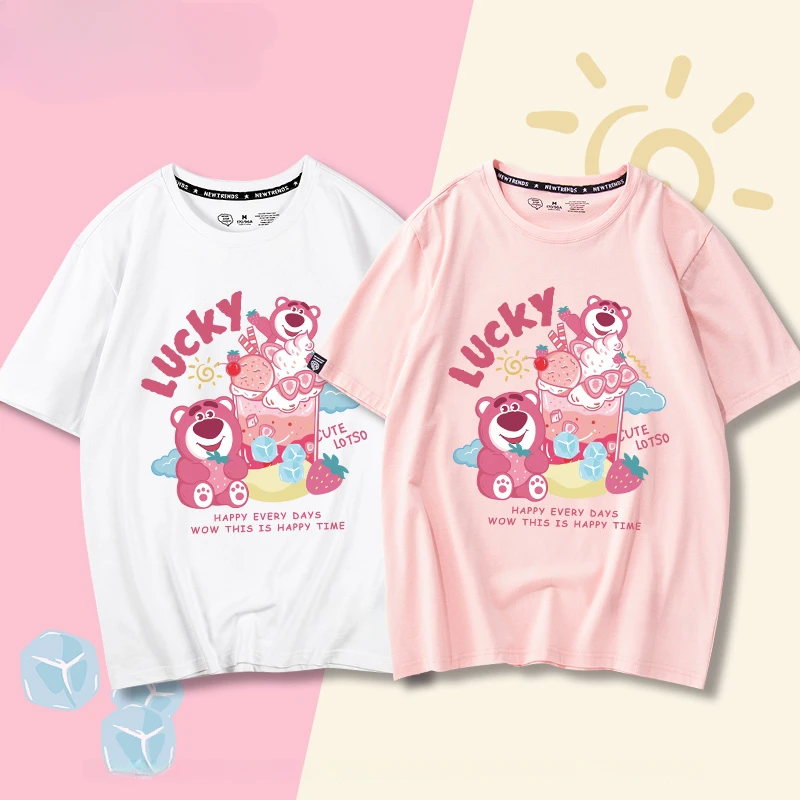 

Disney Lotso cartoon printing summer 100% cotton children t-shirt Y2K outdoor leisure and comfortable parent-child clothing