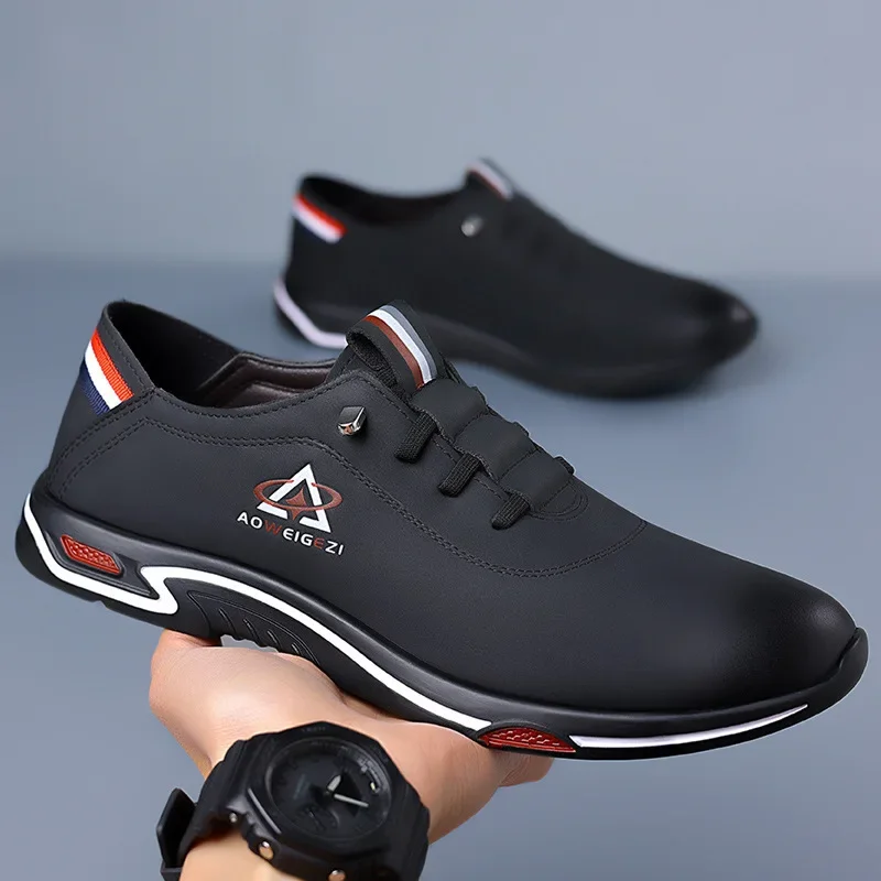 2024Men's Shoes Fashion Soft Soled Men Casual Shoes British Style Formal Shoes Breathable Lace-Up Bottom Light SneakersMale Size