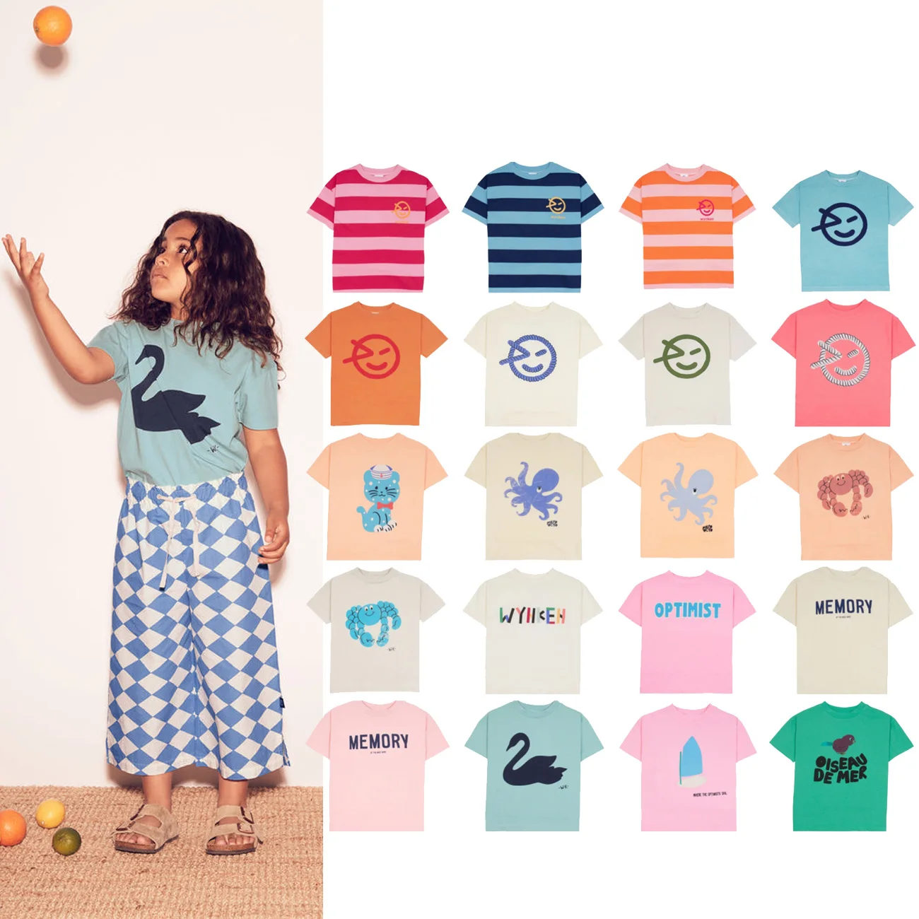 Ss wynken-子供用半袖コットンTシャツ、女の赤ちゃんと男の子のためのデザイナーウェア、子供用ファッショントップ、insスタイル、2024
