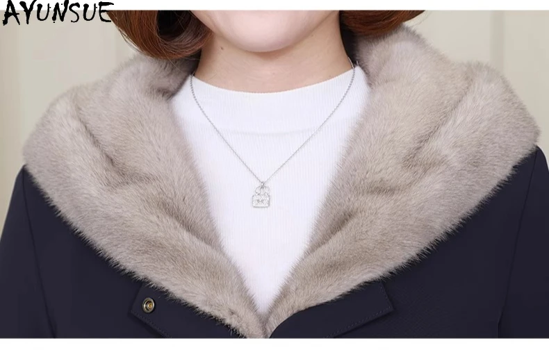 AYUNSUE 天然ミンクの毛皮のコート女性の冬服ミッドレングスパーカーライナー取り外し可能なリアルファーコートレディースコートПальто Женское