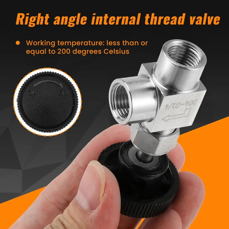 Needle Valve Adjustable Needle Valve 1/4 Inch Right Angle Female Thread SS304 for Water Gas Oil-A56M