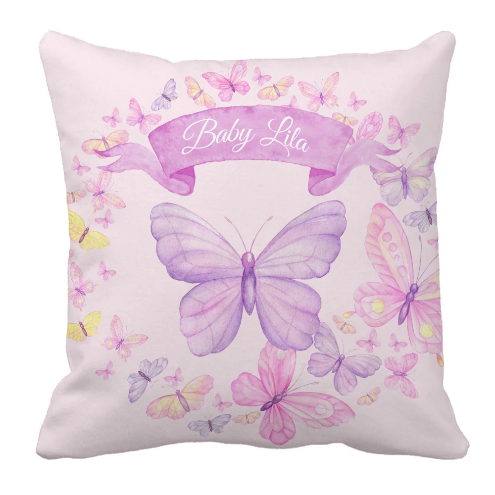 LVYZIHO Custom Name Beautiful Pink and Purple Butterfly Baby Bedding Set, Birthday Gift Toddler Gift, Baby Shower Bedding Set