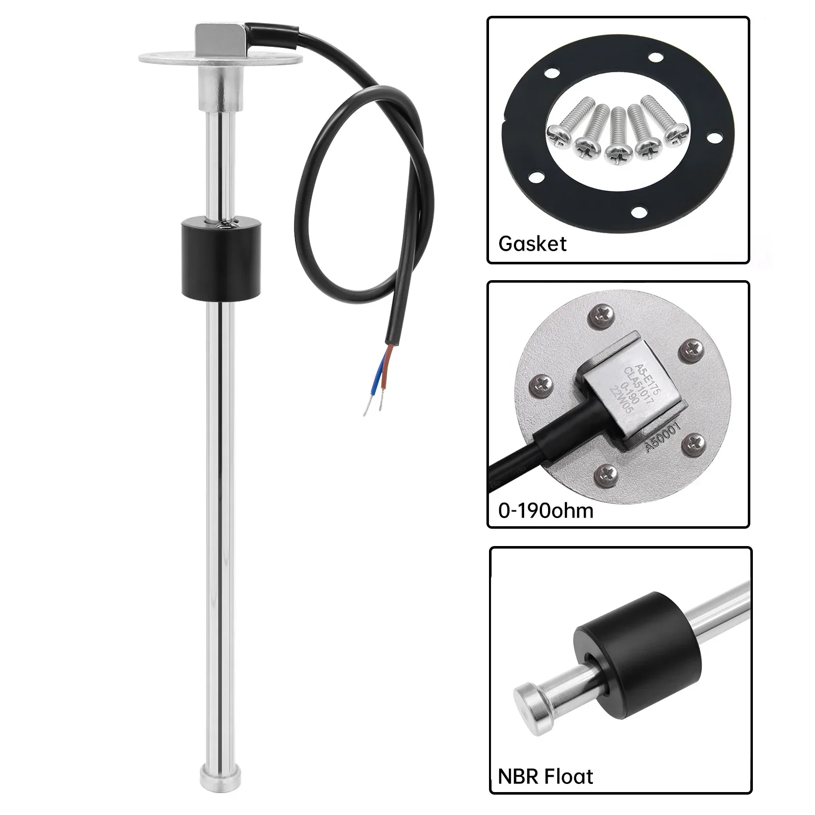 100-600mm Edelstahl Marine-Kraftstoffstandanzeige Sensor Auto Rote LED 0-190 Ohm Wassertank-Messgerät für Auto und Boot – Detail 9