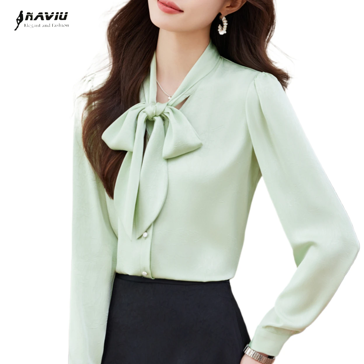 

NAVIU Spring Elegant Women Blouses 2025 New Long Sleeve Collar White Casual Loose Office Ladies Shirt Tops Female