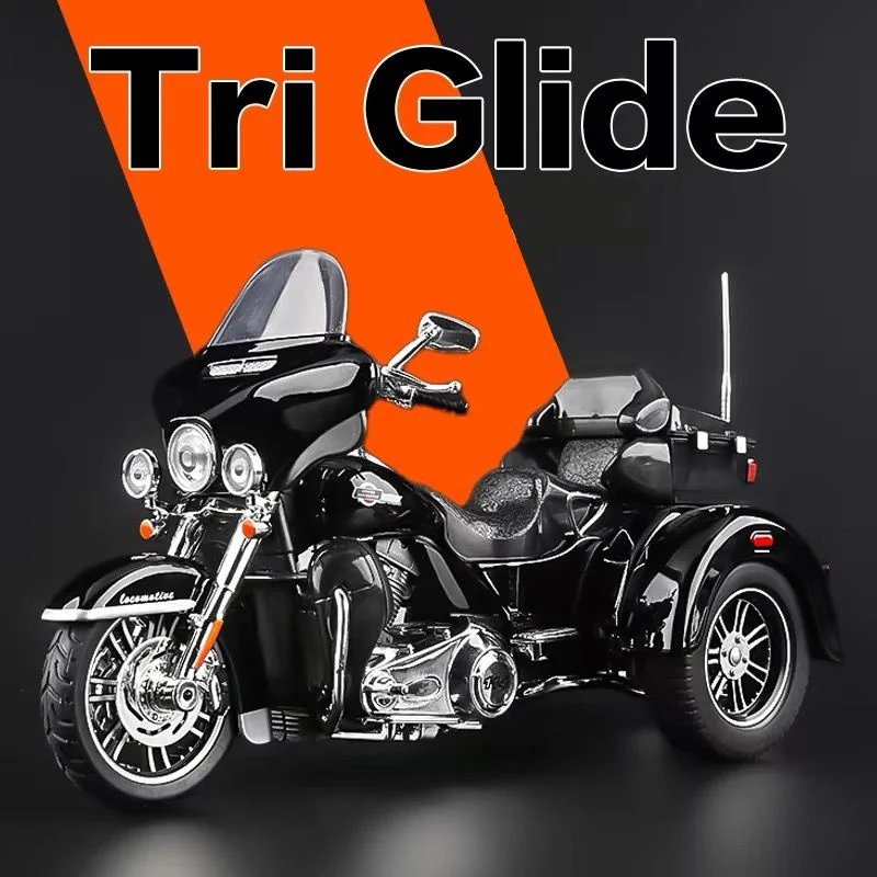 1:9 CVO Tri Glide Alloy Three wheel Cruise Travel Motorcycle Model Diecast Street Leisure Motorcycle Model Sound Light Kids Gift